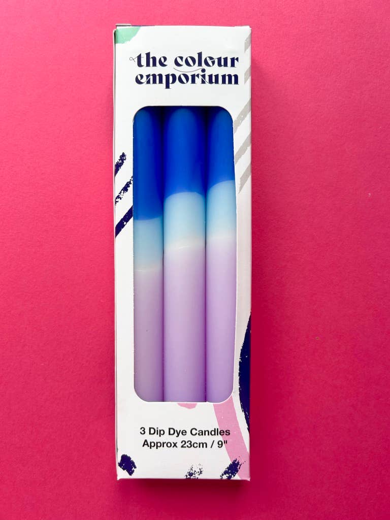 VIOLET HYDRANGEA Dip Dye Dinner Candle Trio