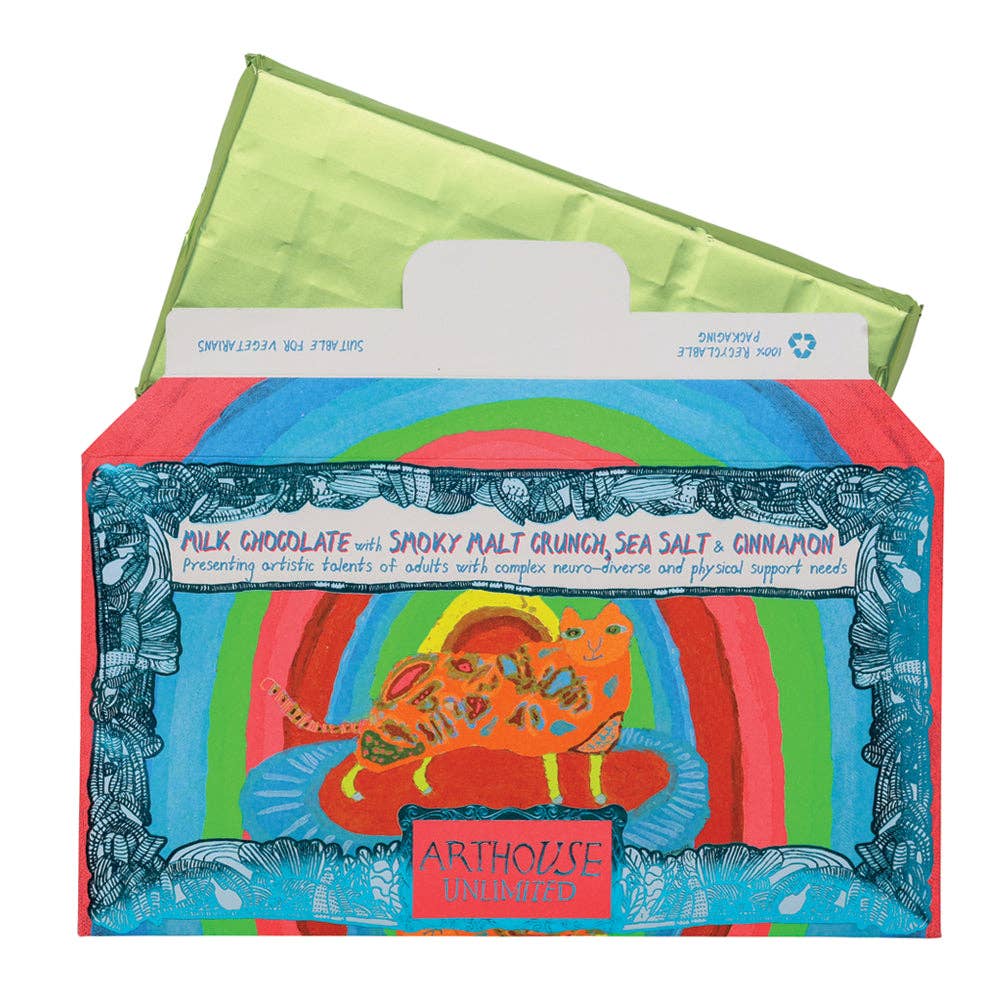Rainbow Cat, Milk Chocolate Bar with Smoky Malt Crunch, Sea Salt & Cinnamon