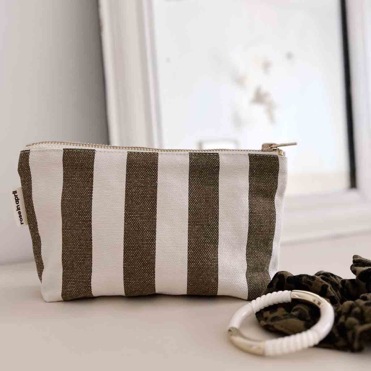 POUCH SOFIA STRIPES OLIVE / GREIGE