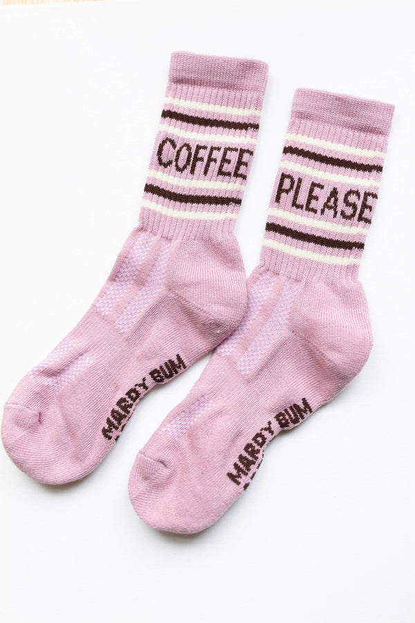 MBAC Pink “Coffee Please” slogan sports socks