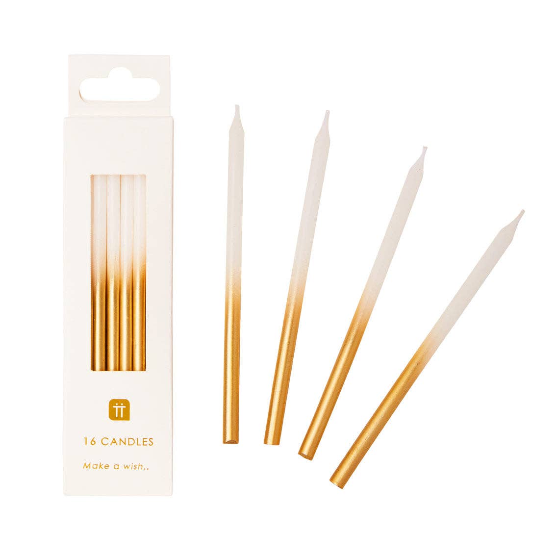 White and Gold Candles - 16 Pack