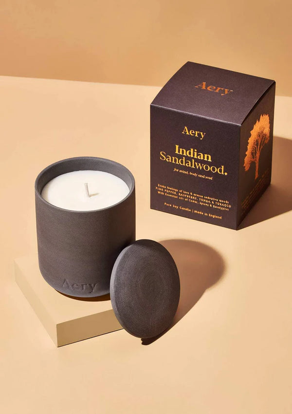 Aery Indian Sandalwood Scented Candle - Pepper, Raspberry & Tonka