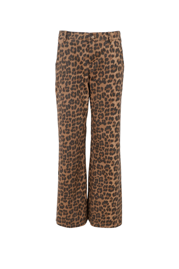 Black Colour Abbie Box Stretch Pant - Tan Leopard