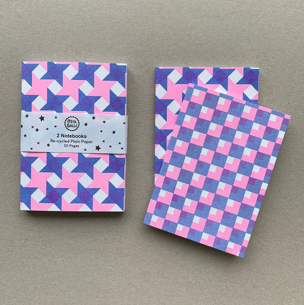 2 Riso Printed Notebooks - Blue/Hot Pink