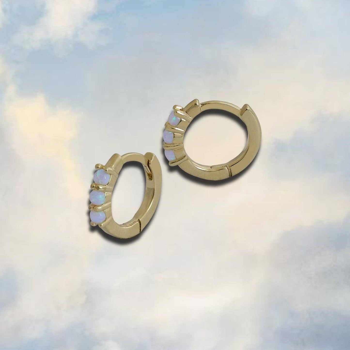 Triple Opal Huggie Hoop Earrings