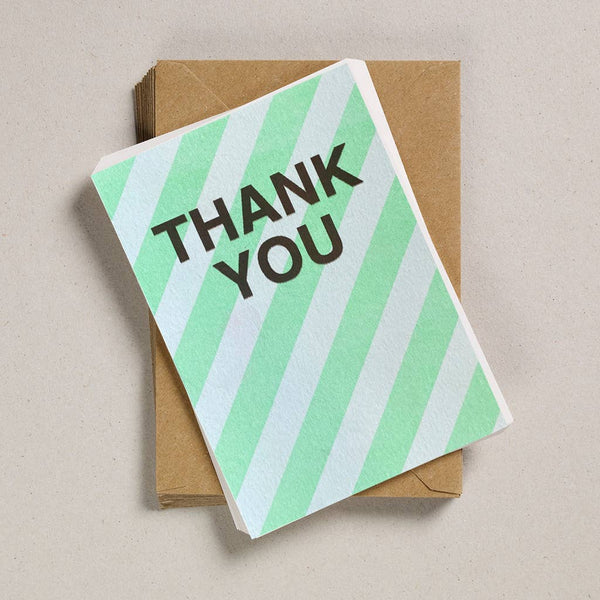 A6 Thank You Notecards - (Pack of 6) - Fluoro Mint Diagonal Stripe