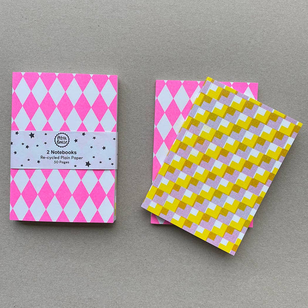 2 Riso Printed Notebooks - Lilac/Yellow/Hot Pink