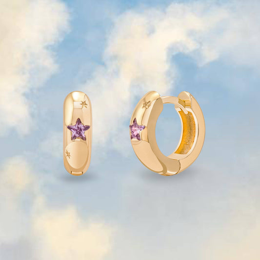 Star Stone Petite Hoop Earrings