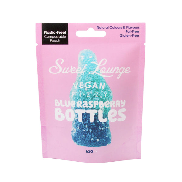 Vegan Fizzy Blue Raspberry Bottles (Plastic-free) 65g